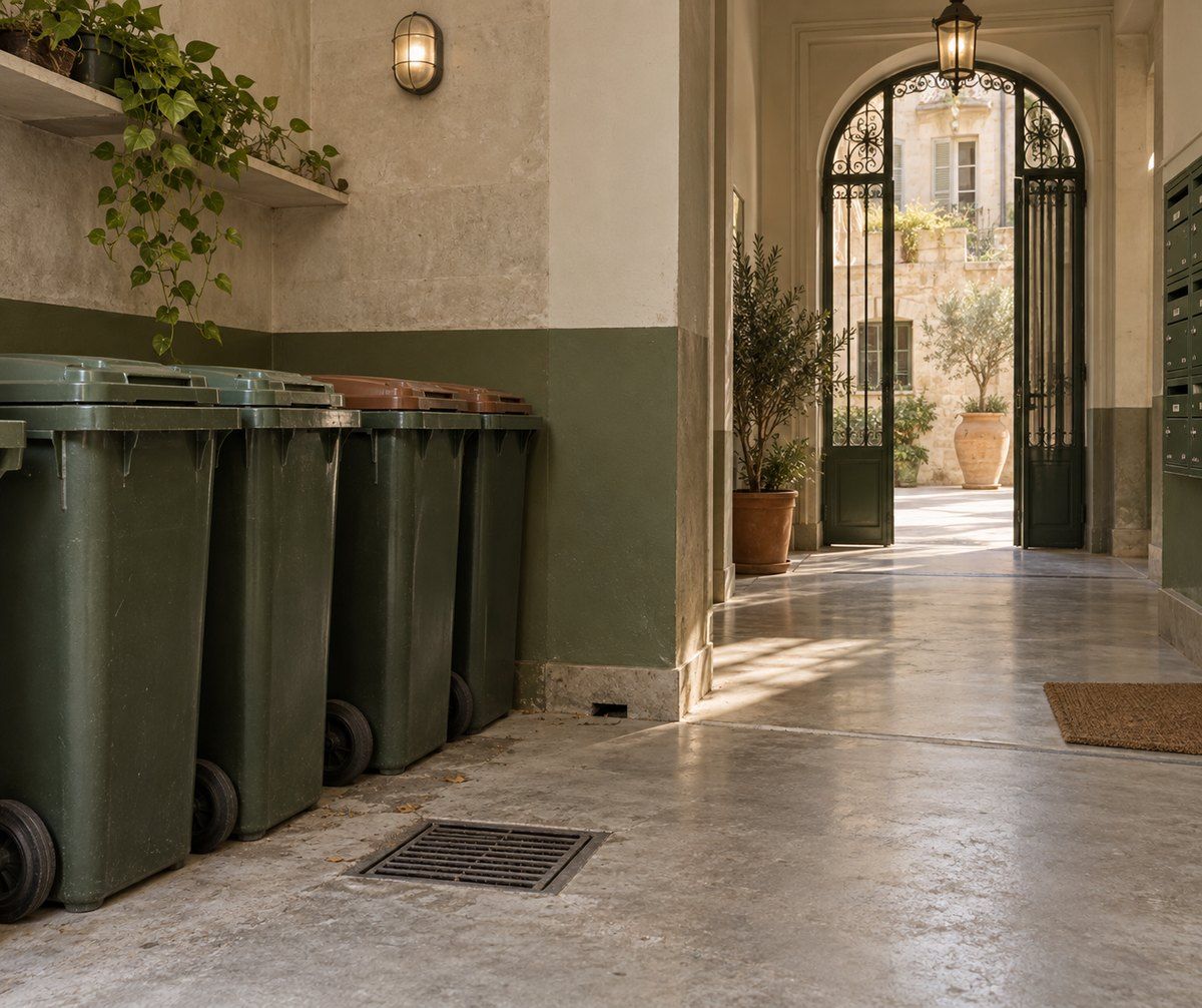 Le hall d'un immeuble ancien du centre de Montpellier